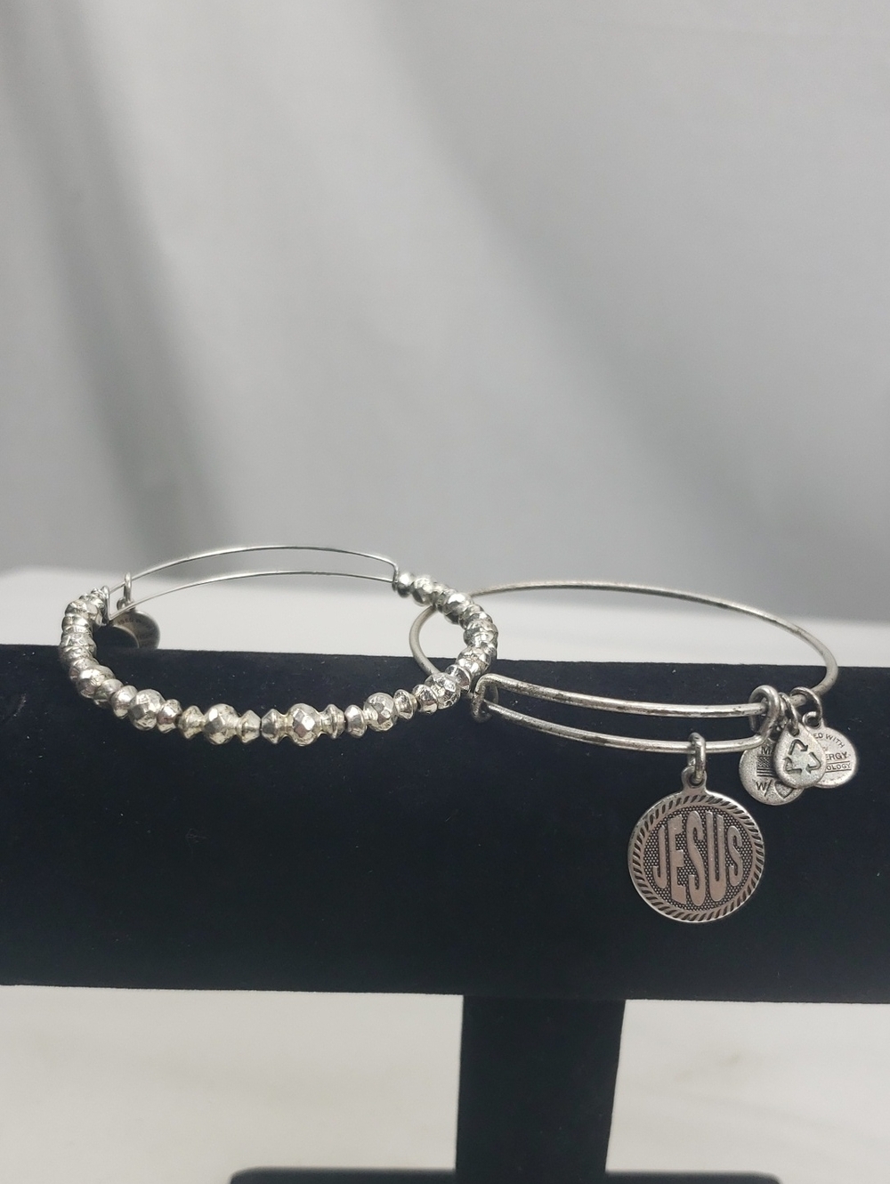 Alex & Ani Silver Tone Jesus and Bead Bracelet Lot of 2